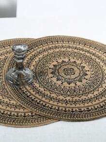 Round Jute Black Floral Print Placemat, Home Decor Mat 1/2/4/6/8PCS - Black - View 3