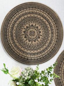 Round Jute Black Floral Print Placemat, Home Decor Mat 1/2/4/6/8PCS - Black - View 4