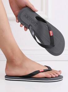Summer Large Size Men's Grey Korean Style Thick Bottom Beach Shoes, Eva High Elasticity Couple Flip-Flops - Grey - View 2