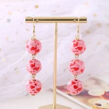 1 Pair Of Creative Spherical Pink Valentine's Day Atmosphere Wooden Women Earrings Heart Pattern Earrings - Pink - View 16