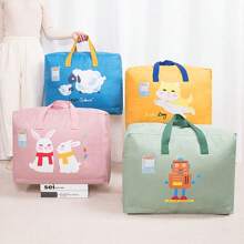 1Pc Cartoon Storage Bag, Large Capacity Clothing Storage Bag, Portable Container Bedroom Wardrobe, For Blankets And Bedding, Children's Quilt Organizer - Blue - View 3