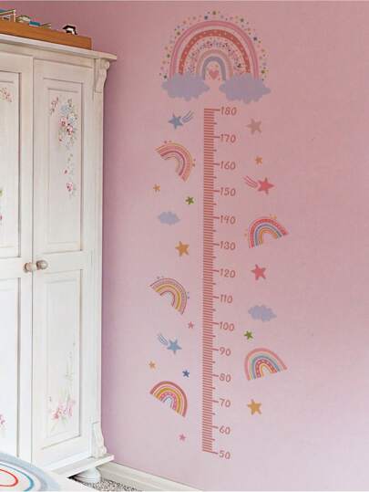 mama look 2 Stück Cartoon Regenbogen Höhenmesser Wandaufkleber für Kinderzimmer, Arbeitszimmer, Wohnzimmer Dekoration, Aufkleber, Wandtattoo, Vinyl Aufkleber für Heimdekoration, Frühlingsdekoration Artikel um Ihr Zuhause aufzufrischen, Festdekoration Aufkleber Geschenke Geburtstag Abschluss