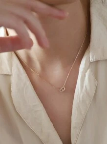 1pc Pure Silver Necklace, Loop Link Pendant Design, Fashionable & Luxurious, Versatile Collarbone Chain Wedding Engagement Bridal Jewelry