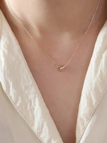 1pc Pure Silver Necklace, Loop Link Pendant Design, Fashionable & Luxurious, Versatile Collarbone Chain Wedding Engagement Bridal Jewelry