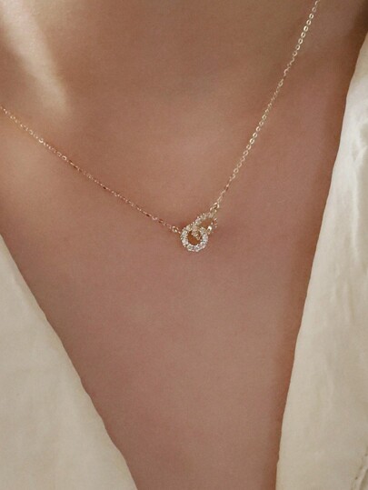 1pc Pure Silver Necklace, Loop Link Pendant Design, Fashionable & Luxurious, Versatile Collarbone Chain Wedding Engagement Bridal Jewelry