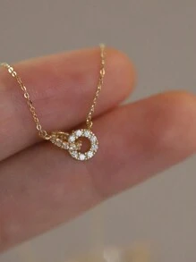 1pc Pure Silver Necklace, Loop Link Pendant Design, Fashionable & Luxurious, Versatile Collarbone Chain Wedding Engagement Bridal Jewelry