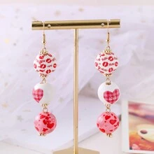 1 Pair Of Creative Spherical Pink Valentine's Day Atmosphere Wooden Women Earrings Heart Pattern Earrings - Pink - View 12