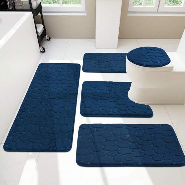 1pc Solid Color Stone Pattern Anti-Slip Water Absorbent Bathroom Mat, Long Rectangle Floor Mat Home Bathroom Decor Bath Rug Floor Carpet Outdoor Rug Door Mat Summer Bathroom Accessories Back To School