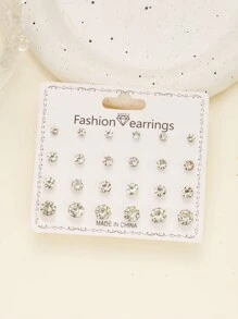 12對/套方晶鋯石裝飾耳釘