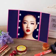 1 件便攜式 Led 化妝鏡,三折公主鏡帶三個 Led 照明化妝鏡 - 白色/黑色/紅色 - 黑色 - 查看 11