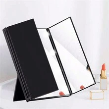 1 件便攜式 Led 化妝鏡,三折公主鏡帶三個 Led 照明化妝鏡 - 白色/黑色/紅色 - 黑色 - 查看 4