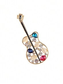1只韓國時尚合金小提琴造型胸針,帶彩色水滴貼紙 - 彩色 - 查看 1