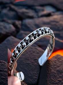 1pc European And American Style Vintage Motorcycle Chain Bracelet, Dark Gothic Skull Punk Design, Fashionable Biker Bracelet For Hip-Hop Style And Self-Expression - Silver - View 3