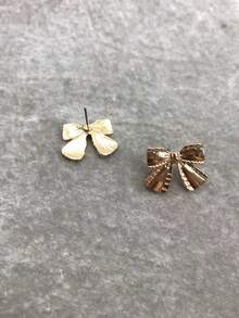 1pair Fashionable Bowknot Design Stud Earrings For Women, Suitable For Party And Daily Wear - Gold - View 5