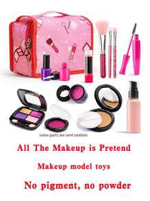 女孩子裝扮化妝套裝,兒童假裝化妝套裝,帶化妝包玩具,適用於3-6歲的女孩生日玩具(非真正化妝品)。化妝套裝包括眼影盤、假唇膏、閃粉、睫毛膏、液態粉底......但它們有真正化妝的刷子,帶來真實的化妝體驗。所有項目都裝在一個整潔的收納箱中。讓孩子們不要打開您的化妝抽屜是不容易的,因此我們創造了這個13件套裝 - 黑色 - 查看 1