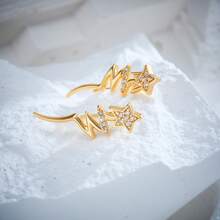 1對新款時尚不鏽鋼女士耳環,防生鏽,防褪色,優質金色,耳洞穿戴 - 五角星 - 查看 2