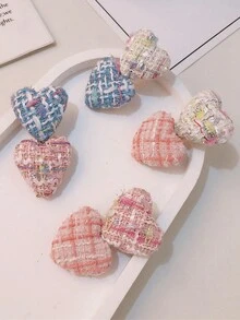 1pc Heart Shaped Hair Clip With Fabric Button & Alligator Hair Clip, Cute And Sweet Girl Heart Side Clip, Versatile Pink And Tender Hair Accessory For Girls To Use At Summer Parties - Pink - View 2