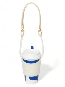 毛绒杯套白色饮料手提包奶茶咖啡杯旅行收纳袋小行李箱配件家居邮轮必需品旅行包迷你便携式旅行收纳袋便携式假日收纳袋 - 白色 - 查看 8