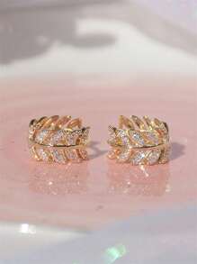 1 Pair Children Elegant Leaf Cubic Zirconia Hoop Earrings For Girls Gifts For Daily Decoration For Party Jewelry Birthday Gift
