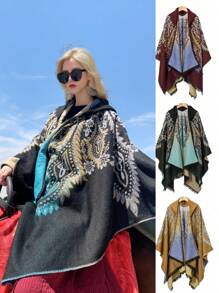 1件女性孔雀羽毛披肩,適合拍照,四季皆宜 - 黑色 - 查看 1