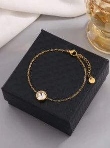 Pc-K9046 简约酷炫锁形项链，女士适用，采用316L不锈钢、18K金和K9圆形钻石制成。非常适合生日礼物、商务礼品、派对出席者等。 - 7#18K金K9料白色鑽項鍊 - 查看 2