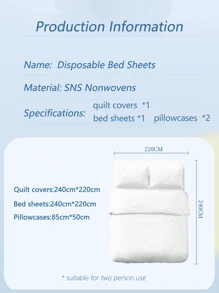 Disposable Bed Sheets Travel Sheets for Hotel, Disposable Sheets for Bed Travel Bedding Cover Portable Sheet with 1 Quilt Cover, 1 Sheet and 2 Pillowcase for Travel Business Trip Spa Hotel - Dusty Blue - View 2