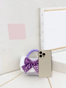 可愛毛毛女孩手提包百搭金屬鏈條斜挎包甜美蝴蝶結裝飾公主包時尚格子翻蓋女童包幼兒園兒童串珠手提包紅色新年包甜美扣零錢包迷你糖果收納包適合女孩兒童日常出行度假紫色 - 紫色 - 查看 4