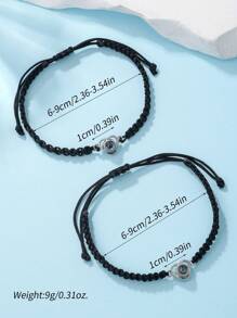 2pcs Original Handmade Heart Shaped Pair Projection Classic Bracelet,Adjustable Couple Bracelet Set, Suitable For Best Friends' Daily Wear Valentines,Mom,Mother,Mother's Day,Gift - Black - View 3