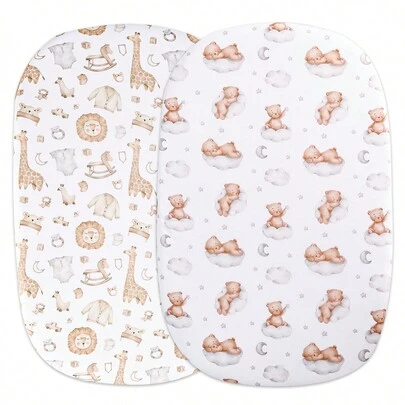 2件装婴儿床单，柔软透气超细纤维材质，适用于标准尺寸婴儿床垫（33英寸 x 17英寸 x 2英寸）。