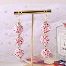 1 對情人節簡約風格可愛愛心球印花木質吊墜女式耳環耳環 - 小愛心 - 查看 2