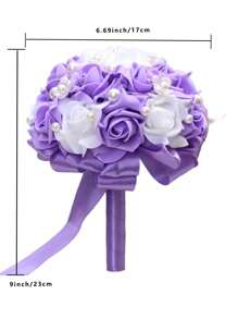 1件新娘捧花，珍珠玫瑰花束，求婚舞会玫瑰捧花，惊喜礼物仪式伴娘捧花 - 彩色 - 查看 9