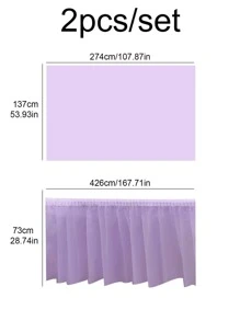 1 Set Rectangular Tablecloth With Pleated Table Skirt, PEVA Plastic Oil-Proof, Waterproof, Stain-Resistant, Wedding Party Decoration Set, Suitable For Birthday Party, Event, Banquet, Baby Shower - Purple - View 2