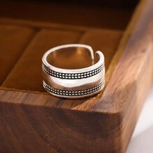 1 件復古葉形鏤空戒指適合女士日常佩戴 - 復古銀色 - 查看 6