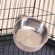 1pc Khaki Anti-Spill Pet Dog Bowl, Stainless Steel Hanging Water/Feeding Bowl For Pets - Khaki - View 1