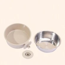 1pc Khaki Anti-Spill Pet Dog Bowl, Stainless Steel Hanging Water/Feeding Bowl For Pets - Khaki - View 3