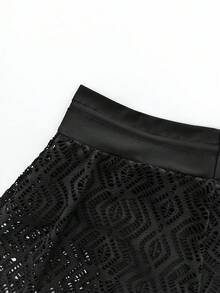 PEPPERMOLLY 女士黑色比基尼，优雅女士黑色高弹镂空抽绳透视短裤比基尼泳装，打造时尚海滩造型的完美之选 - 黑色 - 查看 7