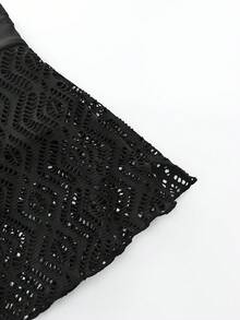 PEPPERMOLLY 女士黑色比基尼，优雅女士黑色高弹镂空抽绳透视短裤比基尼泳装，打造时尚海滩造型的完美之选 - 黑色 - 查看 8