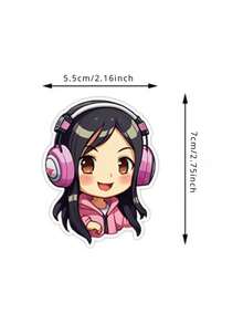 50pcs Colorful Headphones Headphones Cartoon Characters Graffiti Stickers, Waterproof Stickers For Water Bottles, Backpacks And Laptops - Multicolor - View 2