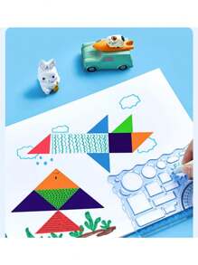 1套7入組法式曲線圓形和螺旋模板,用於繪圖和學校項目 - 藍色 - 查看 7