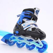 1pc Unisex Single Flash Inline Skates, Adjustable Size Roller Skates Ice Skates - Blue - View 1