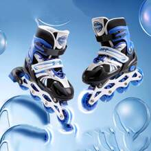 1pc Unisex Single Flash Inline Skates, Adjustable Size Roller Skates Ice Skates - Blue - View 2