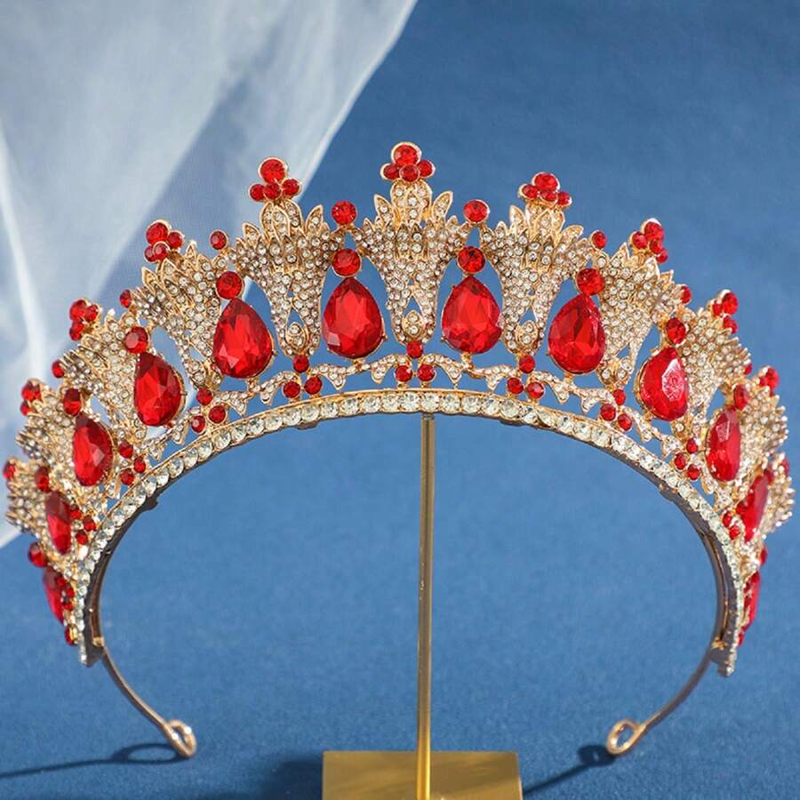 1 件裝新娘金色巴洛克水鑽玻璃合金皇冠髮梳適合婚禮、派對、宴會、聚會 - 金色 - 查看 1