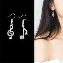 音符不對稱垂墜耳環,鑲嵌珠寶,適用於音樂家音樂愛好者禮物,隨機1入 - 彩色 - 查看 1