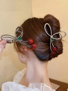 1入組金屬櫻桃造型夾子，適用於厚髮，做為髮飾配件 - 彩色 - 查看 2