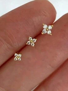 1 Pair Girls Elegant Cubic Zirconia Stud Earrings For Daily Decoration For Party Jewelry Birthday Gift - Yellow Gold - View 1