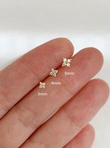 1 Pair Girls Elegant Cubic Zirconia Stud Earrings For Daily Decoration For Party Jewelry Birthday Gift - Yellow Gold - View 2