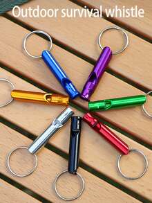 3pcs Outdoor Aluminum Alloy Survival Whistle With Keychain, Loud Emergency Whistle For Hiking, Camping, Climbing - Red - View 3