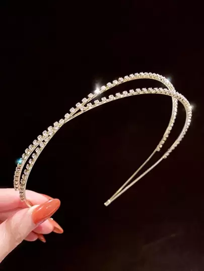 1pc Minimalist Elegant Fashion Hair Accessory, Rhinestone Crossed Headband For Daily Use
