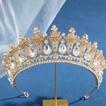 1 件裝新娘金色巴洛克水鑽玻璃合金皇冠髮梳適合婚禮、派對、宴會、聚會 - 金色 - 查看 6