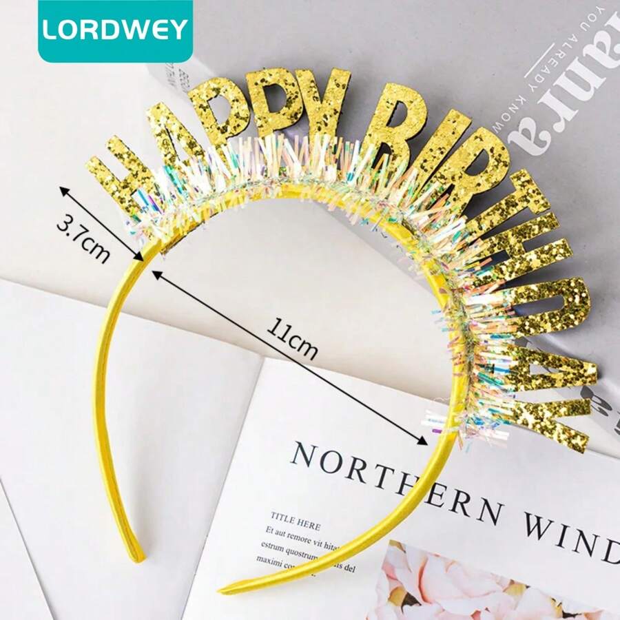 LORDWEY Happy Birthday Headband Birthday Decoration Hat Crown Party Decoration For Birthday Supplies - Gold - View 1